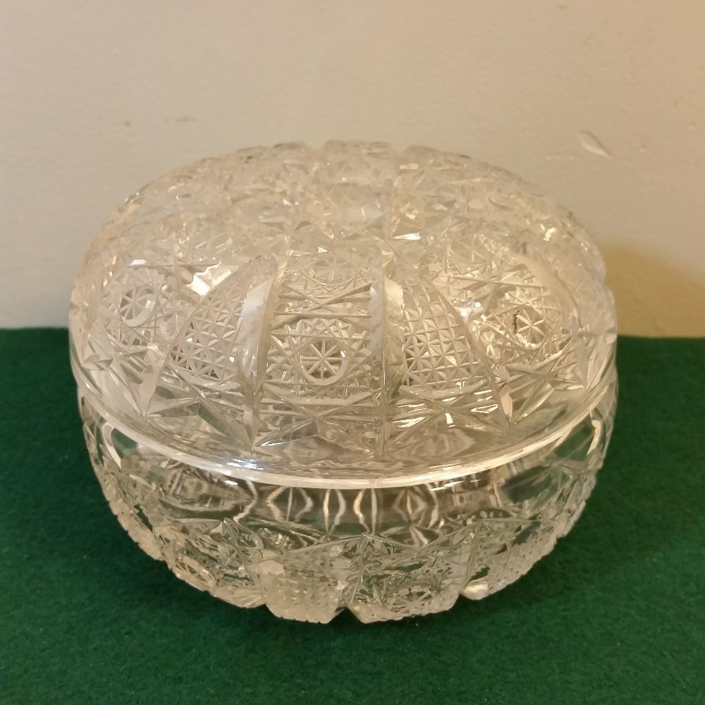 Vintage Cut Clear Crystal Glass Candy Dish Bowl With Lid